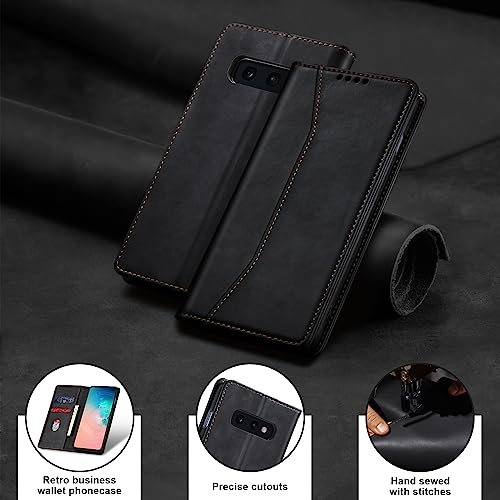 Image of Jasonyu Flip Wallet Case for Samsung Galaxy S10e,Leather Magnetic Folio Cover with Card Holder,Kickstand - TPU Shockproof Durable Protective Phone Case,Black
