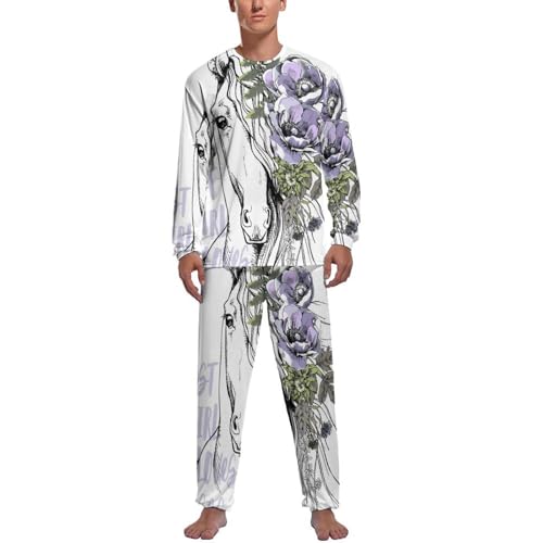 Pijama Homme de nuit Cheval Fleur ensemble haut et pantalon de qualité