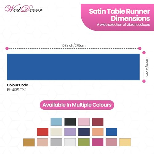 Chemin de table bleu roi en satin noble pour banquet de mariage et grande réception
