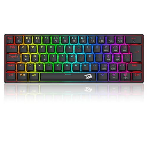 Teclado Mecânico Gamer Redragon Jax Iluminação Rainbow Preto 60% Switch Marrom K613-KB PT-BROWN