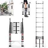 Escalera telescópica de 4,4 m con ganchos, acero inoxidable reforzado, escalera plegable extensible, escalera plegable portátil, diseño telescópico, escalera antideslizante extensible, escalera