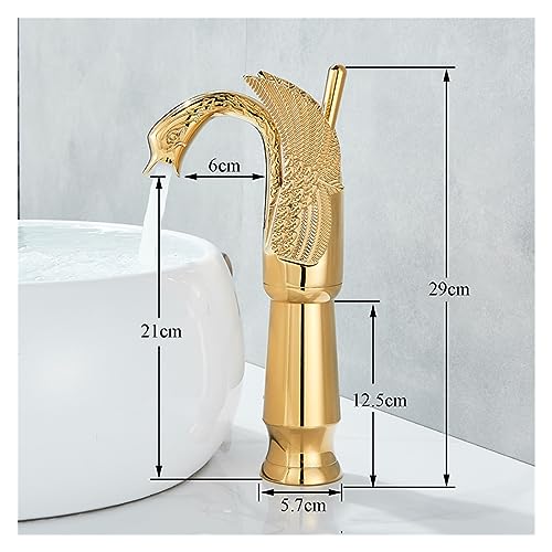 Grifo de lavabo estilo cisne dorado que ahorra espacio con instalación monomando 4