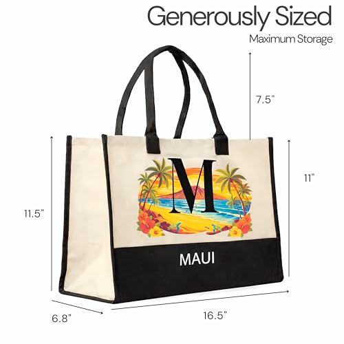 Image of Salt Earth Cotton Canvas Tote Bag - Alcatraz Island Landmark Design with Custom Initial, Durable Shoulder Bag for Women