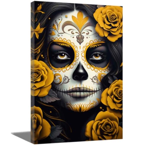 ZQQART Totenkopfgesicht mit Rose Leinwand Wanddekoration abstrakte gotische Rose Blumen Totenkopf Bilder Tag der Toten Halloween Gemälde Schlafzimmer Wohnzimmer Dekor (Gelb,40x60cm) ZQQART Totenkopfgesicht mit Rose Leinwand Wanddekoration abstrakte gotische Rose Blumen Totenkopf Bilder Tag der Toten Halloween Gemälde Schlafzimmer Wohnzimmer Dekor (Gelb,40x60cm)
