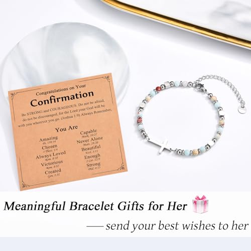 Image of Easter Basket Stuffers for Teens Girls, Christian Cross Bracelet Jewelry | Baptism Confirmation First Communion Easter Gifts for Girls