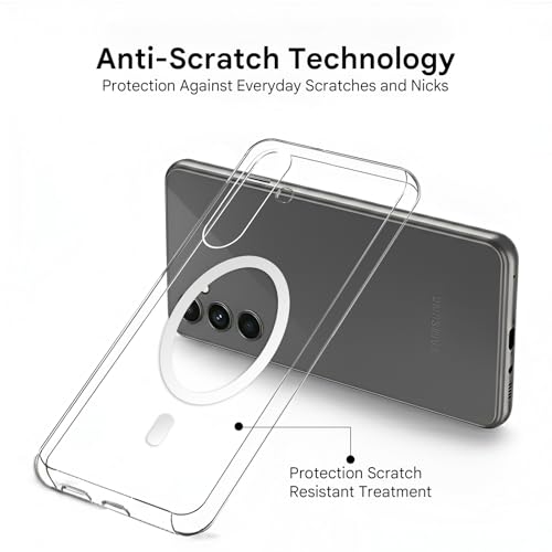 Image of Prolet Anti-Yellow Crystal Clear Hard Case Cover Compatible with Samsung Galaxy S24 FE with Magnetic Mag-Safe Wireless Charging Support, Shockproof Hard Back Cover (Transparent)