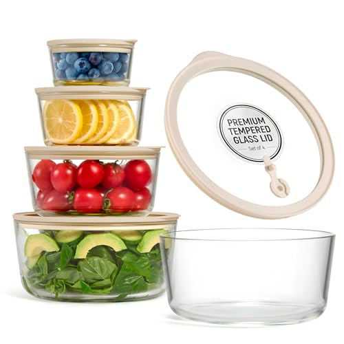 Vase and Vessel Glass Storage Container with Lids, Food Storage Bowls, Borosilicate Glass, Tempered Glass Lids, Prep and Serving, Microwave, Oven & Dishwasher Safe, Airtight, Set of 4 (7/17/32/50 oz)