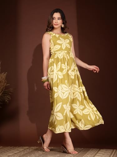 Image of New Rayon Printed Flared Maxi Dress for Women & Girl's | Women Flared Dress
