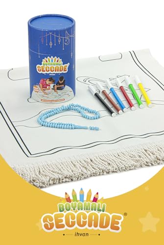 ihvan-online-Kids-Prayer-Mat-Washable-Painted-Prayer-Rug-for-Kids-Colourful-Marker-Muslim-Prayer-Mala-Beads-Soft-Salah-Travel-Mat-Carpet-Perfect-Islamic-Gifts-for-Kids-Blue