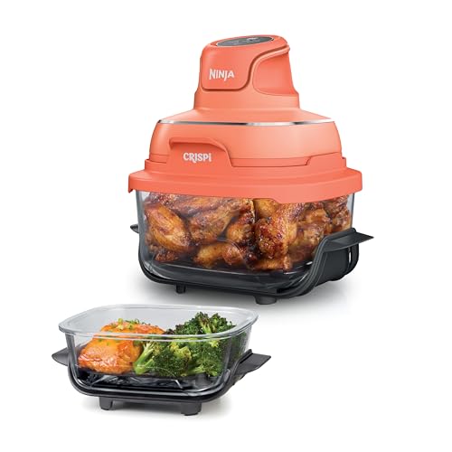 Image of Ninja Crispi 4-in-1 Glass Air Fryer | 450F | Non-Toxic | 4QT & 6-Cup Glass Containers w /Lids | Microwave, Freezer, Dishwasher Safe | Max Crisp, Air Fry, Bake, Recrisp | Orange Pepper | FN101OR