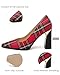 ROSERWISH High Chunky Block Heels for Women,Red Plaid Closed Pointed Toe Slip-On Pumps, Retro Vintage Style, 3.5