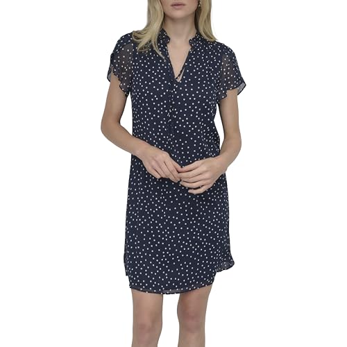 Image of DKNY Women's Front Tie Ruffle Neckline Trapeze Dress