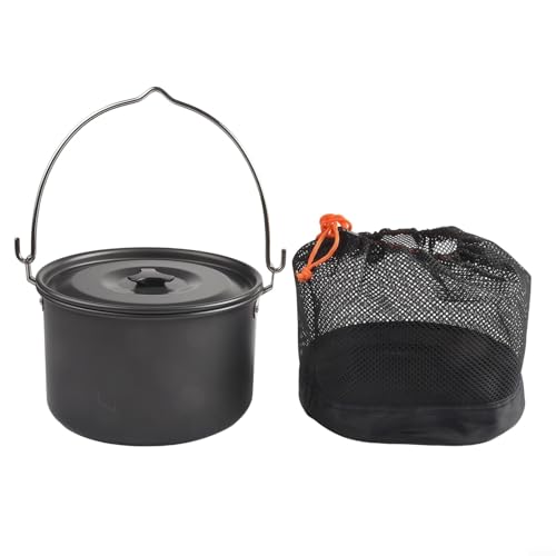 Olla de cocina portátil de aluminio de 4 L para camping, diseñada para un transporte ligero y una cocción rápida (tapa negra)