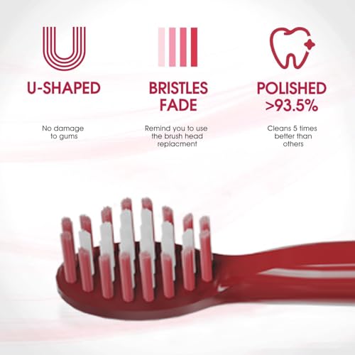 Image of Obvie Sonic Electric Toothbrush For Adults With 5 Modes, 3 Brush Heads, Rechargeable & IPX7 Waterproof, 30-Day Battery Backup, Automatic Power Toothbrush for Men Woman (Red)