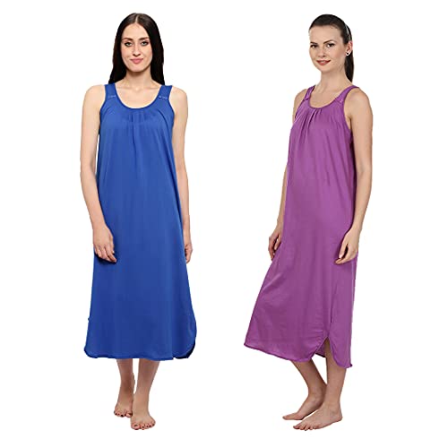 Image of BLAZON Women's Cotton Hosiery Solid Maxi Nighty Slip (Pack of 2) Available Sizes: S, M, L, XL, 2XL, 3XL, 4XL, 5XL