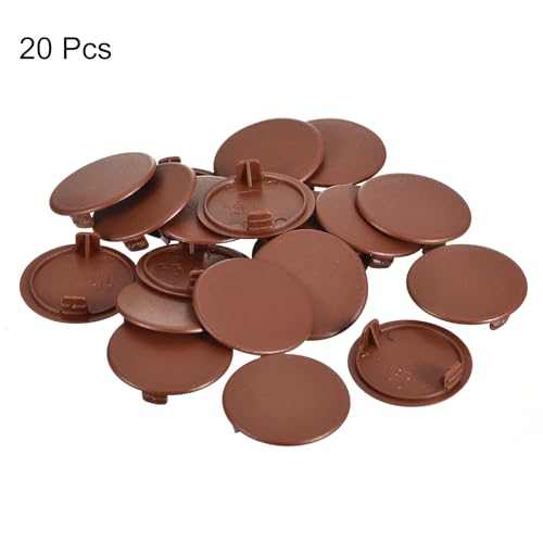 Image of uxcell 20Pcs Hinge Hole Covers, 35mm(1 3 /8 inch) Dia Plastic Concealed Hole Cover Round Flush Type Caps for Furniture Cabinet Cupboard, Red Brown