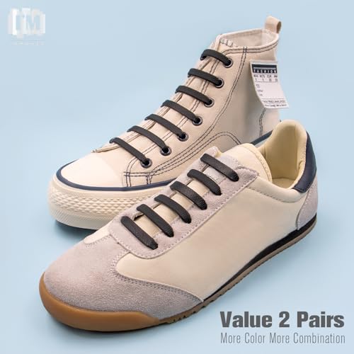 Image of INMAKER No Tie Shoelaces for Kids and Adults (2 Pairs), Elastic Shoelaces for Sneakers, Silicone Flat Tieless Running Shoe Laces