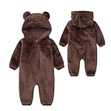 Unisex Baby Fluffy One-Piece Onesie Jumpsuit Hooded Fleece Rompers Outwear Long Sleeve Zipper for 0-3 Months