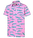 Cuddomper Boys Golf Shirts Pink Crocodile Polo Shirt Size 7-8 Short Sleeve Performance Dry Fit Tops for Active Casual