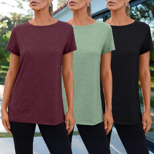 SUNBS Womens 3 Pack T-Shirts Short Sleeve Summer Tops Fashion Basic Tees Comfy Casual Vacation Outfits Workout Clothes 20252