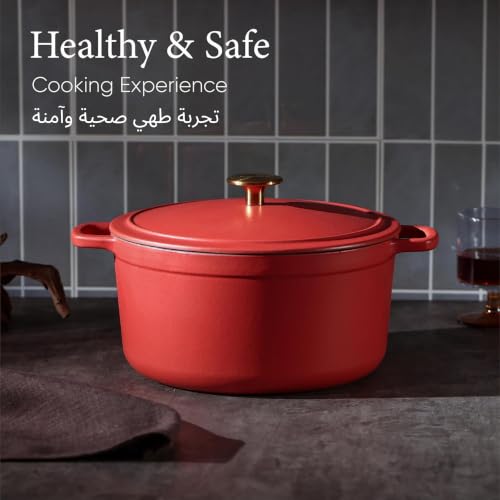 Image of CAROTE 4.7 Litre Enameled Cast Iron Dutch Oven with Lid - Biryani Pot | Gas & Induction Compatible | Oven Safe up to 260C | Even Heat Retention | Red