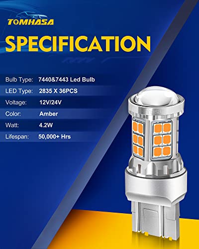 Tomhasa 7440 Led Bulb Amber 7443 Led Bulb Amber 7440 Led Turn Signal Light Bulbs, 36Smd-2835 Chipsets, 7444Na 7441 T20 W21W Led Replacement Lamp For Blinker Lamp Turn Signal Lights Drl, Pack Of 2 #TOP4