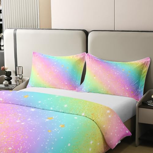 Parure de lit arc-en-ciel rose avec housse de couette coton 140x200 pour enfant