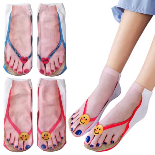 CATOR 2 pares Calcetines 3D Patrón Novedosos Multicolor, Sandal, Animado, Tobilleros De Corte Bajo, Unisex, L, Regular, Poliéster, Slipper Socks, Lavado a máquina, 1 unidad
