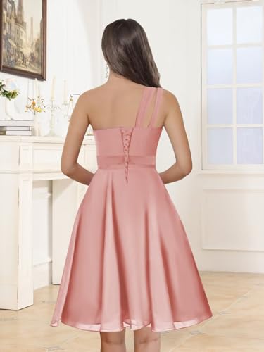 Short One Shoulder Bridesmaid Dresses for Women Chiffon Ruched Ruffles A Line Formal Evening Gown3