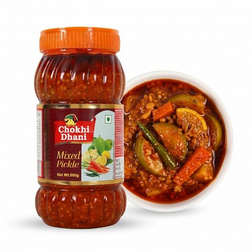 Image of Chokhi Dhani Mixed Pickle 500g | Aam, Nimbu, Hari Mirch & Gajar Achar | Mustard Oil Indian Pickle | Spicy & Tangy | No Artificial Colours or Flavours | Homemade Style