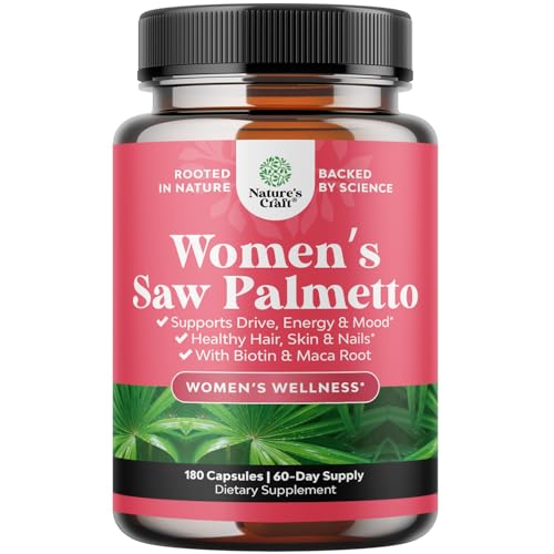Extra Strength Saw Palmetto for Women - DHT Blocker Restoring Hair Vitamins for Hair Health - 500mg Pure Saw Palmetto Capsules with Maca Root & Biotin for Stronger Healthier Looking Hair 180 Capsules