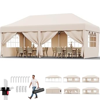 Foto di JUMMICO Gazebo 3x6 Pieghevole Impermeabile con 6 Parti Laterali,Gazebo Regolabile Robusto,Gazebos Esterno Resistente Protezione UV 50+,Gazzebo Da Giardino Tende per feste, party e matrimoni,Beige