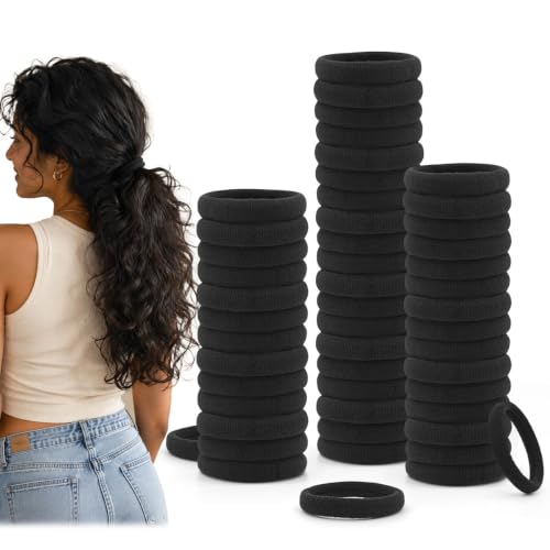 Dreamlover Gomas de Pelo Negras, 50 Piezas Coleteros Pelo Mujer, Gomas Antirotura de Pelo, Elástico Cabello, Gomillas Pelo Mujer Fuerte