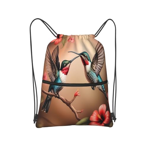 Realistic Hummingbirds On Brown Drawstring Backpack Dance Bag Beach Backpack For Hiking