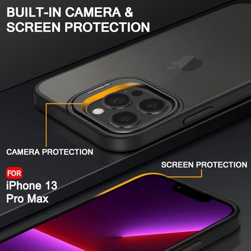 Image of TheGiftKart Hybrid Back Cover Case for iPhone 13 Pro Max | Built-in Stand | Shockproof Hard Back Case Cover for iPhone 13 Pro Max (PC & TPU, Frosted Matte Back, Translucent Black Sides)