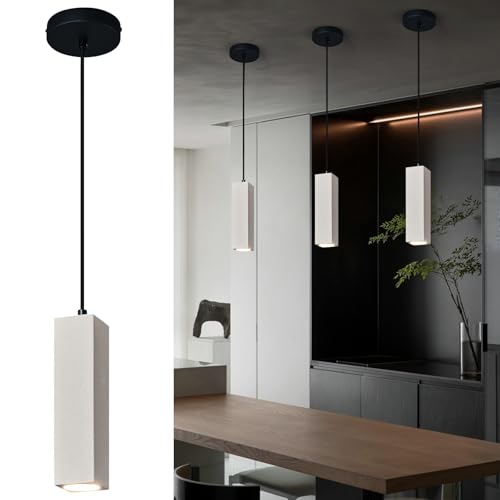 ADCTHOME Concrete Linear Pendant Light,LED Industrial Hanging Cement Pendant Lighting Fixture for Kitchen Island Dinning Room Bedroom Bedside Table Small Pendant Lights
