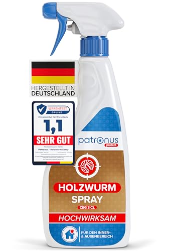 Patronus Holzwurm Spray [500 ml] mit effektiver Sofortwirkung, starkes Abwehr-Mittel gegen Holzwürmer in Möbeln & Holz für innen & außen, hochwirksam & laborgeprüft - Zitrusduft