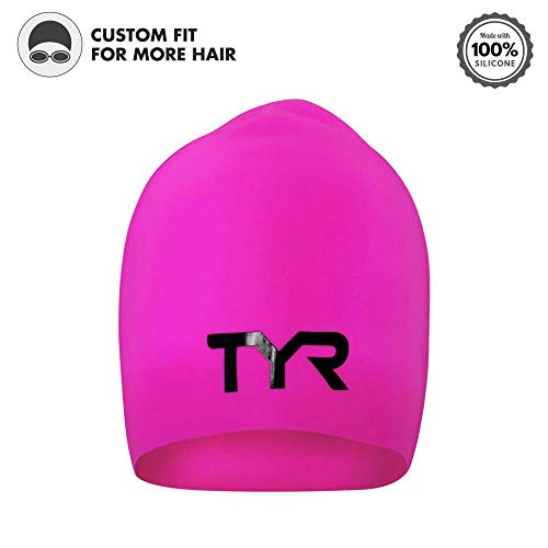 Tyr Long Hair Wrinkle-Free Silicone Swim Cap, Pink #TOP2