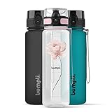 bumpli Trinkflasche 1L - BPA-Frei und absolut auslaufsicher - Wasserflasche für Schule, Uni, Fahrrad, Sport, Outdoor - aus nachhaltigem Tritan (01 Karo Flower | Rosa)