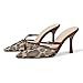 femflame Leopard Kitten Heels for Women Closed Pointed Toe Mesh Mules Fashion Stiletto Heels Sandals Slingback Slip on Pumps Summer for Daily Wedding Dress Party