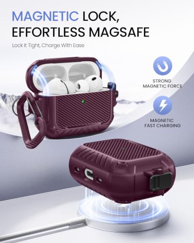 Image of MOBOSI for AirPods Pro 3 Case with Secure Lock & Carabiner, Dark Red