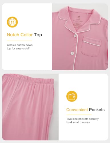 Image of Bamboo Viscose Girls' Sleepwear Short Sleeve Button Down 2-Piece Girls' Pajama Sets