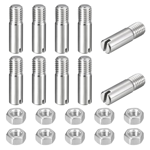 sourcing map 10 perni cilindrici con intaglio, M10 x 35 mm, in acciaio inossidabile 304, con filettatura esterna, viti con scanalatura con dado per installazione di mobili per armadi (GB878)
