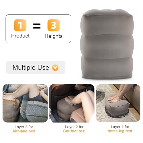 Inflatable Foot Rest/Leg Pillow | Adjustable Height | Make a Flat Bed for Kids and Toddlers | Great for Airplane, Train, car,Travel (Grey, 2 Pack) - Image 6