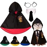 ハリーポッター コスプレ ペット服 ハリーポッターローブ 眼鏡 ネクタイ マントネクタイ マント 3点セット 可愛い 猫服 小型犬 犬服 お散歩 お出かけ コスプレ 仮装 ハロウィン 写真 記念撮影 ペット用品 (M, レッド)