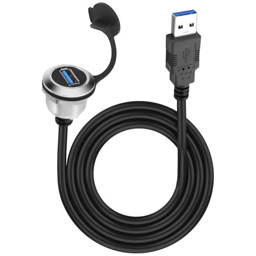XMSJSIY USB 3.0 Panel Flush Mount Kabel 5Gbps USB Typ-A Stecker auf Typ-A Buchse Gewindefestes Panel Mount Verlängerungskabel USB A Port Ladesteckverbinder für Datenübertragung - 1M / 3.2FT (Rund)