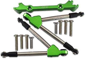 11pc Set Upgrades Aluminum Front Tie Rods with Stabilizer for C Hub TRAXXAS 1/10 RUSTLER 4X4 VXL67076-4 RC Cars by GPM Green
