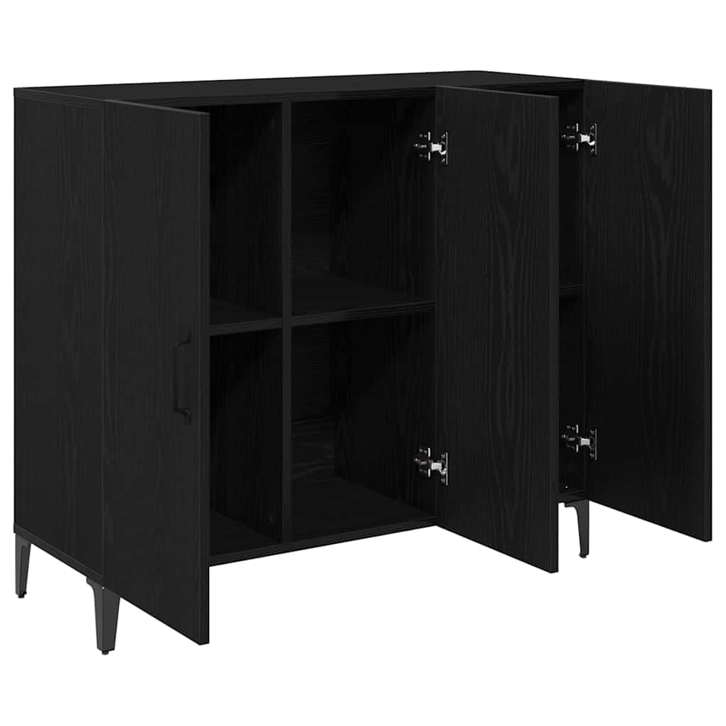 Meuble de Rangement avec 3 Portes Buffet Chêne Noir 34 x 90 x 80 cm Bois d'ingénierie Armoire Latérale Placard de Salle à Manger pour Cuisine, Salon, Chambre