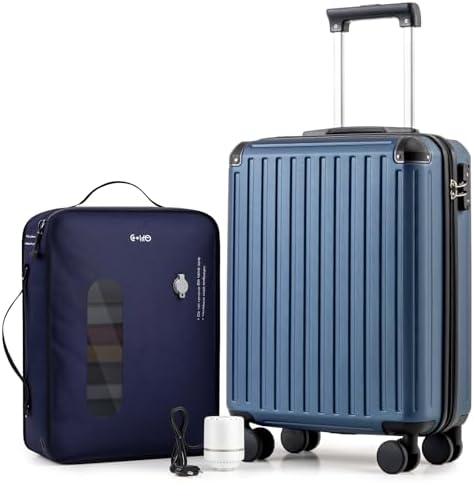 COOLIFE Easyjet Vakuum Handgepäck Koffer 55X40X20cm + Vakuumbeutel für Kleidung +60% mit Pumpe | ABS+PC Hartschalenkoffer mit TSA-Schloss und 4 Zwillingsrollen Für Ryanair, Grenzüb
