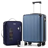 COOLIFE Easyjet Vakuum Handgepäck Koffer 55X40X20cm + Vakuumbeutel für Kleidung +60% mit Pumpe | ABS+PC Hartschalenkoffer mit TSA-Schloss und 4 Zwillingsrollen Für Ryanair, Grenzüberschreitende Reise